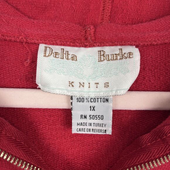 VTG Delta Burke Bodywear Hoodie Vest Womens SZ 1X Red Zip 90s Retro Activewear - Picture 8 of 9